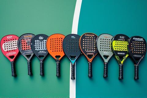 Varias raquetas de pádel de diferentes marcas y modelos sobre la pista.